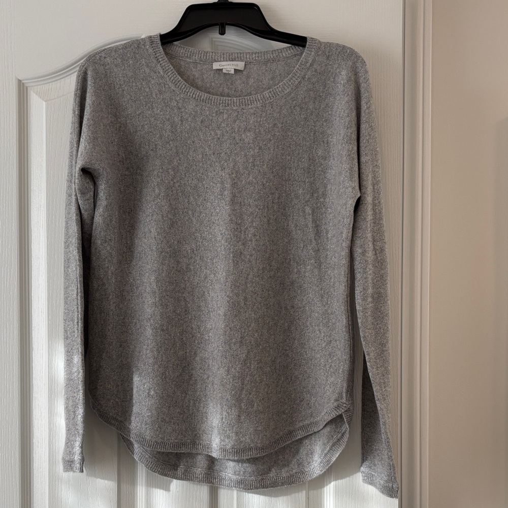 SALE-Garnet Hill Light Gray Cashmere Blend Shimmery Silver Women's Sweater